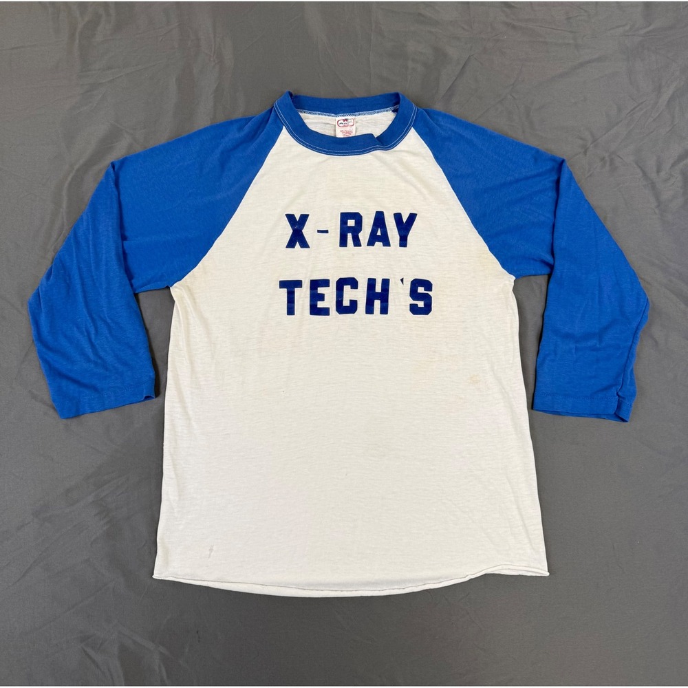 Vintage 80s Anvil X-Ray Techs Know All The Right Positions‎ Raglan Shirt Blue L